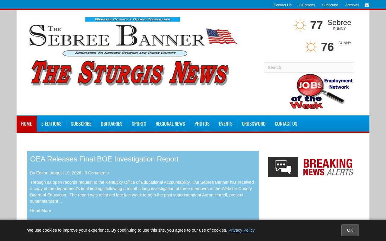 Webster County arrest and jail report source at CPC Sebree Banner