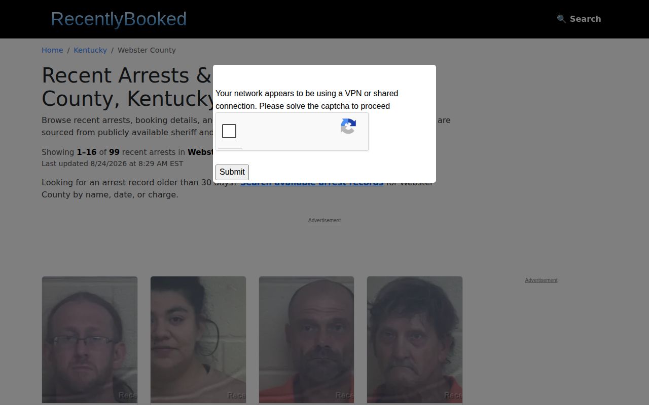 Unofficial RecentlyBooked Webster County recent booking records page