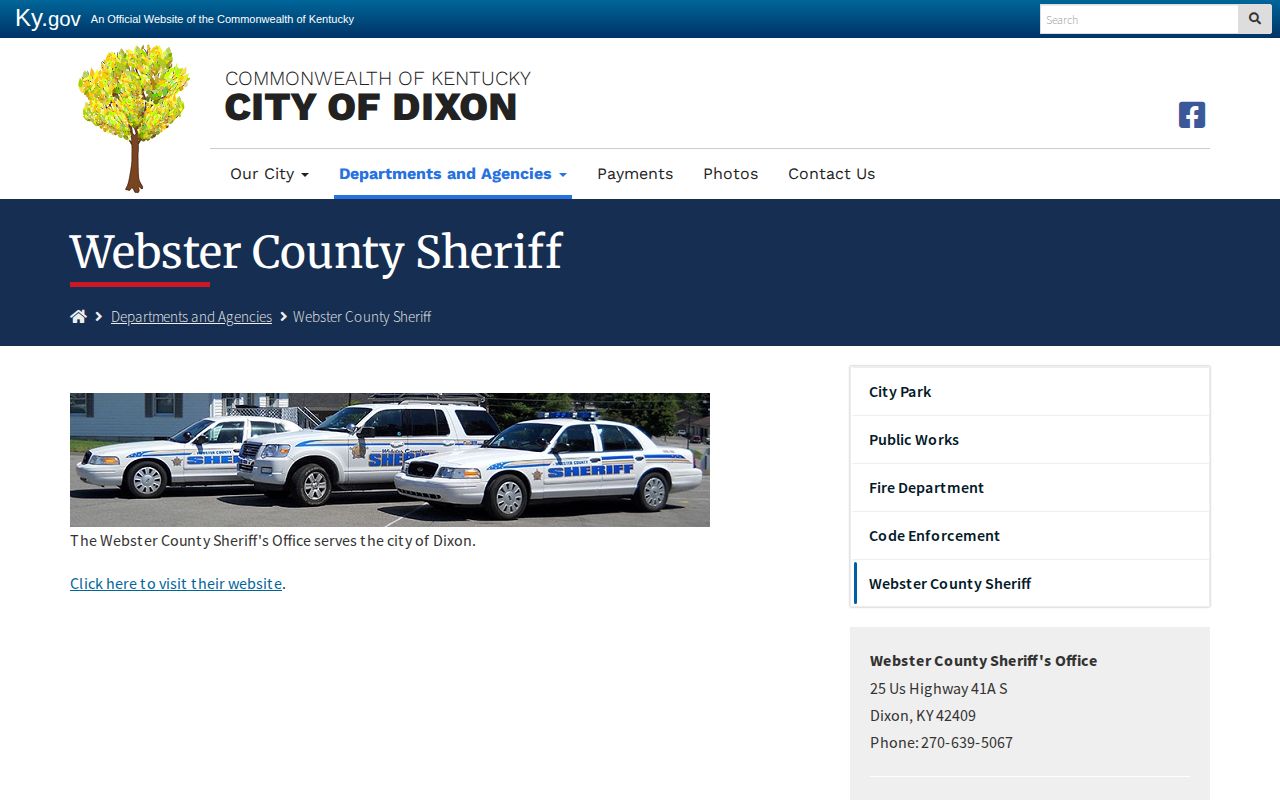 Dixon Sheriff service page for Webster County arrest records