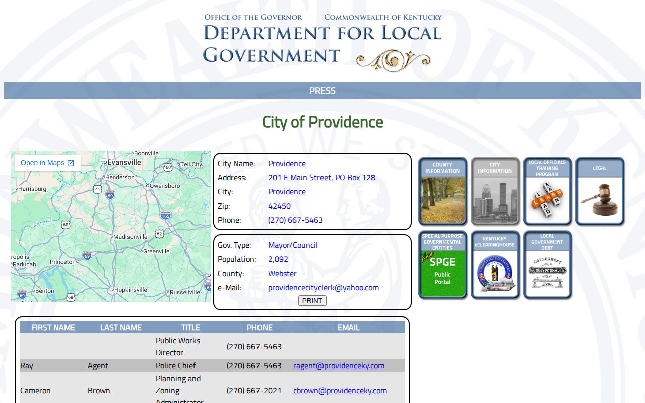 Providence police contact for Webster County arrest records